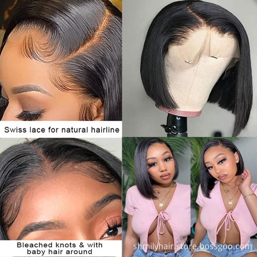 China Wig Vendors 100% Customize 8-14 Inch Straight Bob Wig Lace Front Human Hair Peruvian Virgin Remy Straight Hair Bob Wig